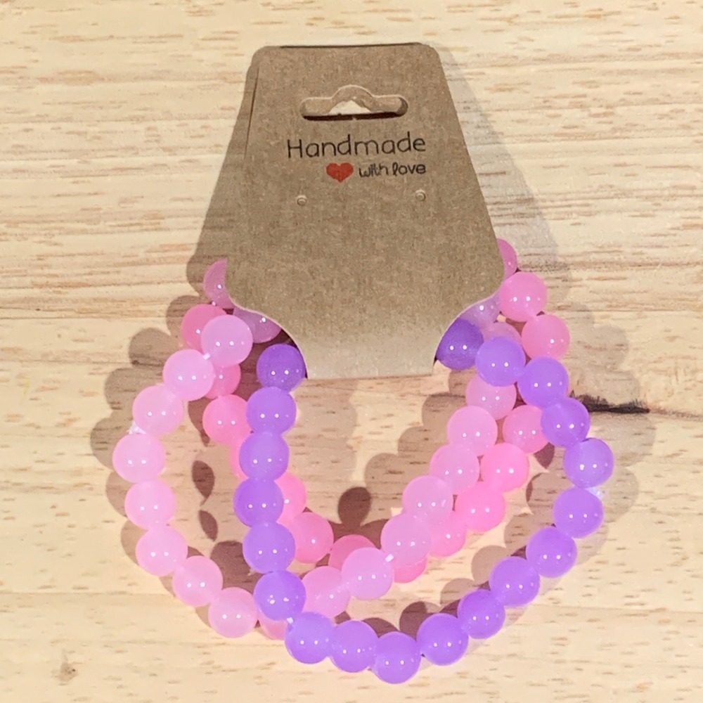 Handmade Beaded Bracelet Women OS Pink Purple Stretch Stack Y2K Pastel Candy